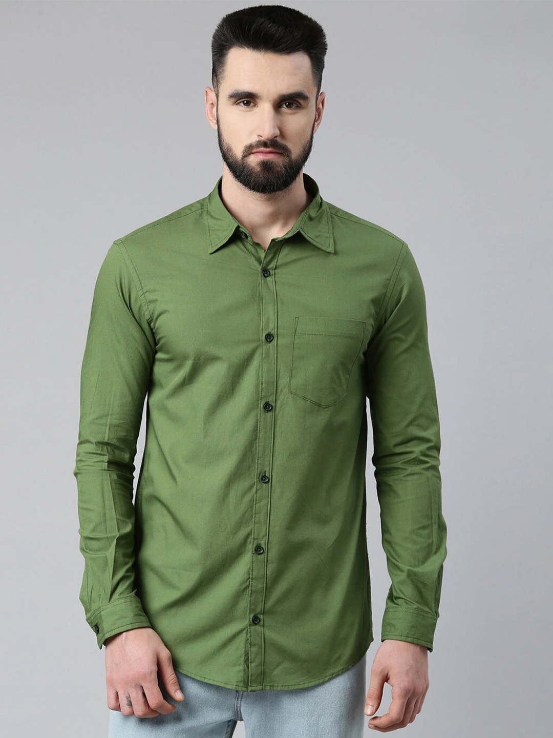 

THE SOUL PATROL Smart Slim Fit Pure Cotton Casual Shirt, Olive