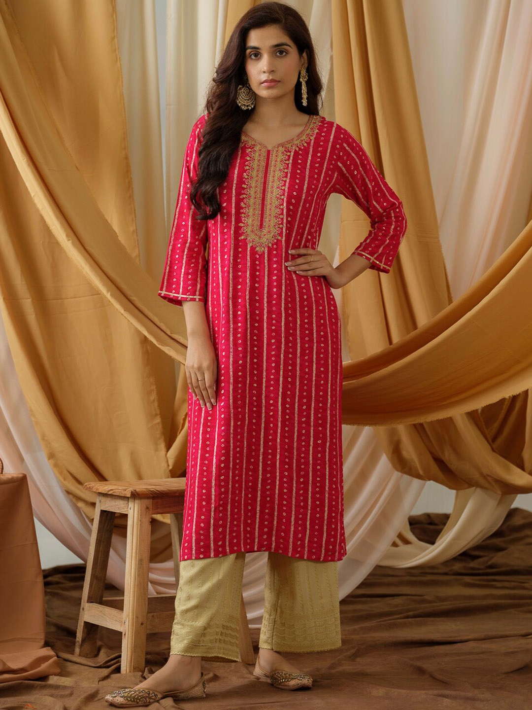 

Sangria Bandhani Printed Straight Kurta, Pink