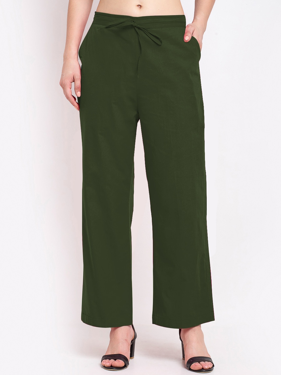 

GRACIT Women Cambric Cotton Parallel Trousers, Green