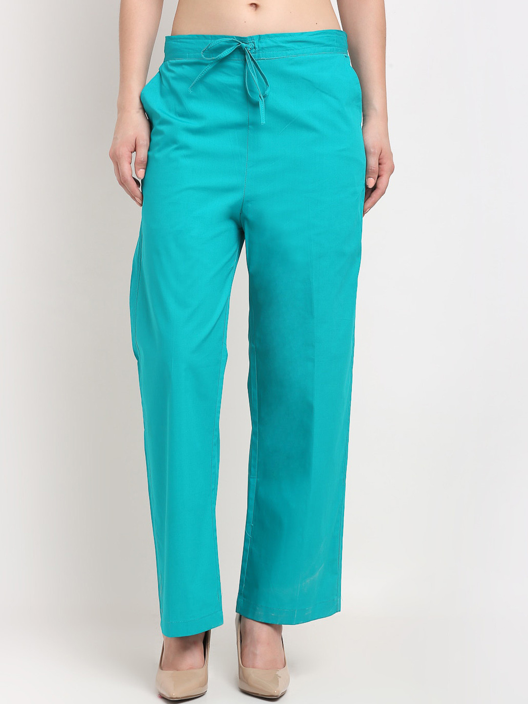 

GRACIT Women Cambric Cotton Parallel Trousers, Blue