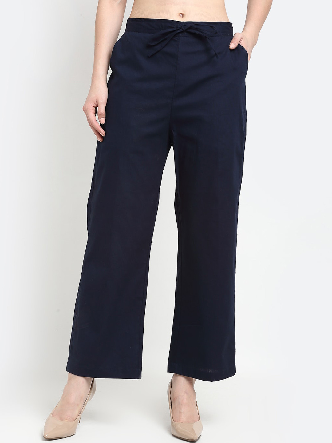 

GRACIT Women Pure Cotton Parallel Trousers, Navy blue