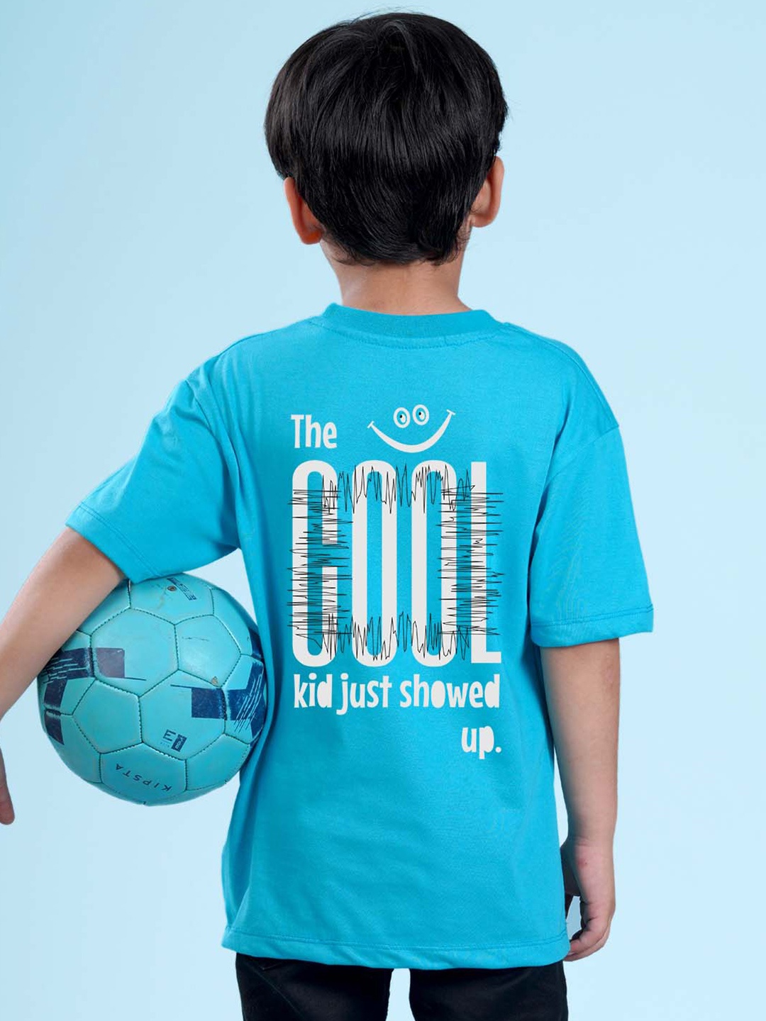 NUSYL Boys Printed Drop-Shoulder Sleeves Oversized T-shirt, Blue