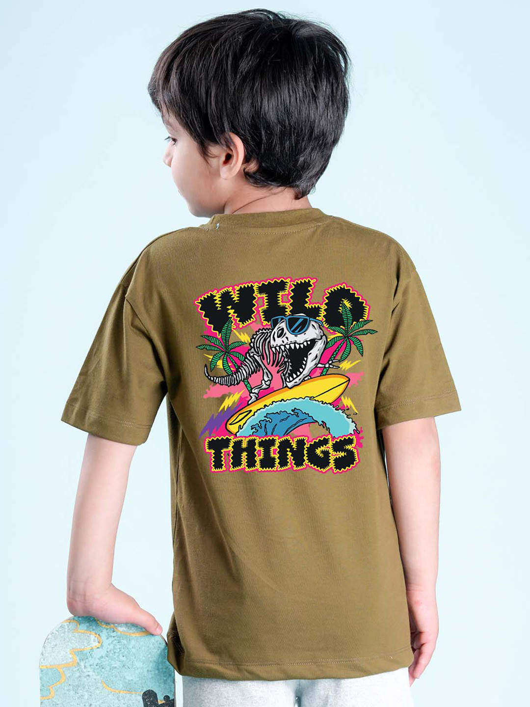 

NUSYL Boys Graphic Printed Oversized T-shirt, Green