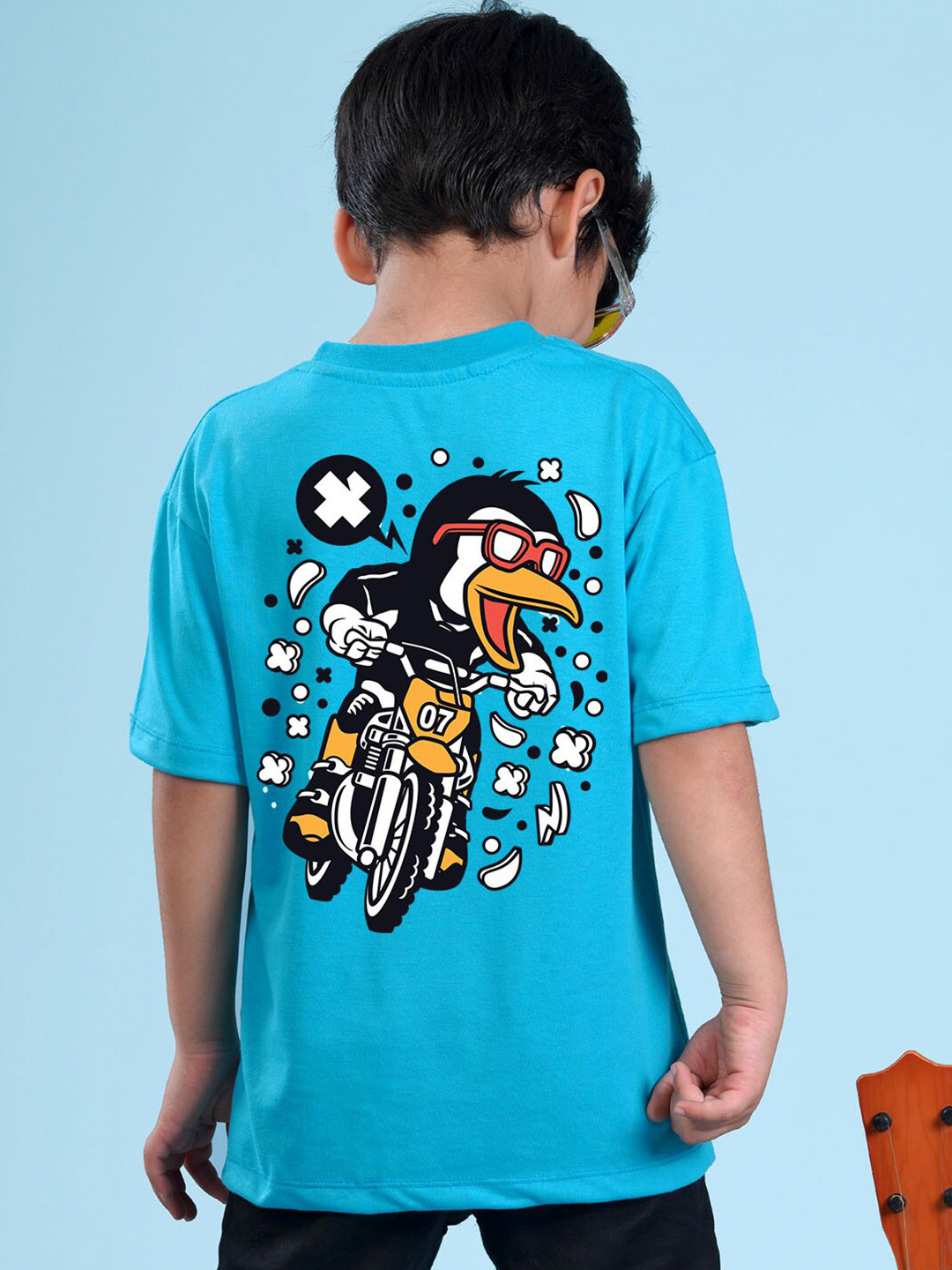 

NUSYL Boys Printed Drop-Shoulder Sleeves Oversized T-shirt, Blue
