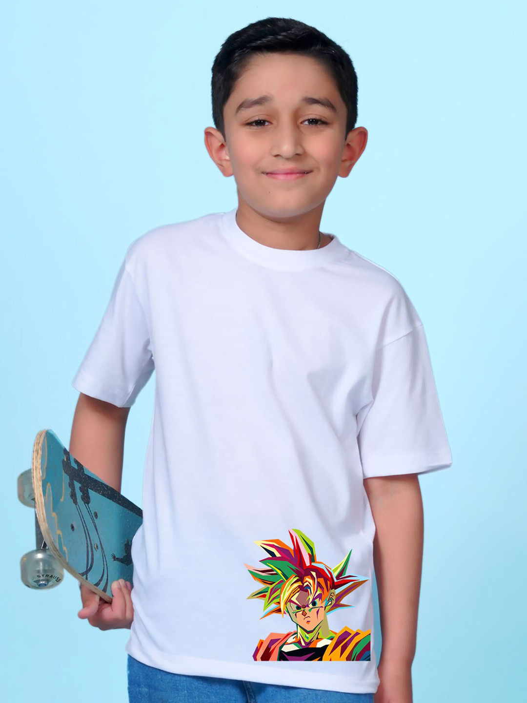 

NUSYL Boys Graphic Printed Drop-Shoulder Sleeves Round Neck Oversized T-shirt, White