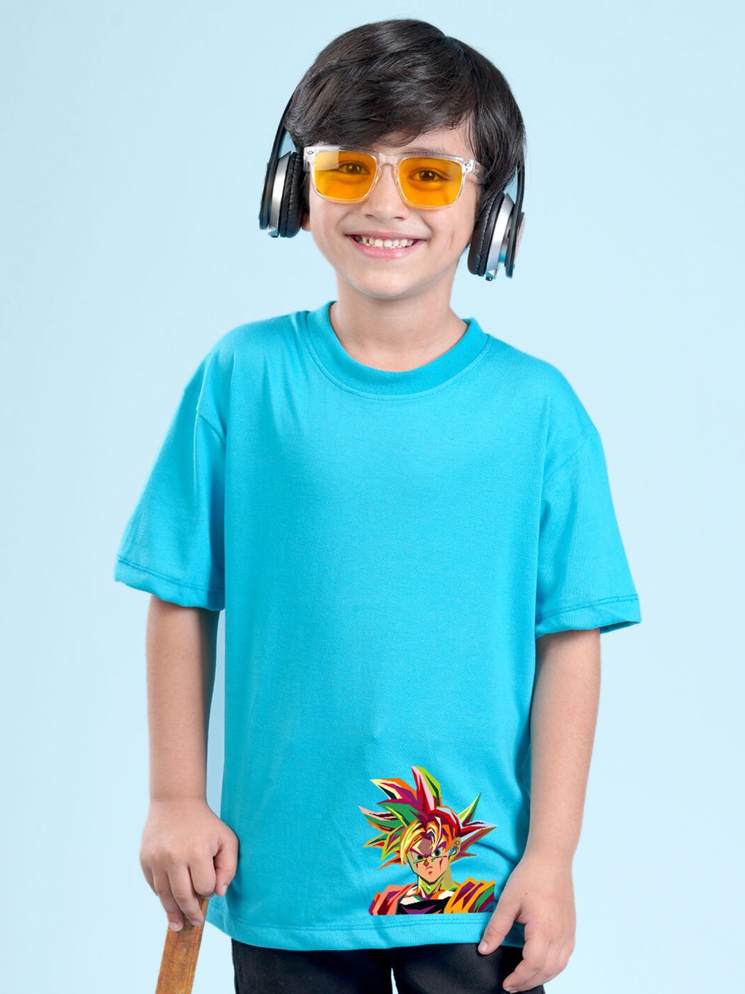 

NUSYL Boys Graphic Printed Drop-Shoulder Sleeves Oversized T-shirt, Blue
