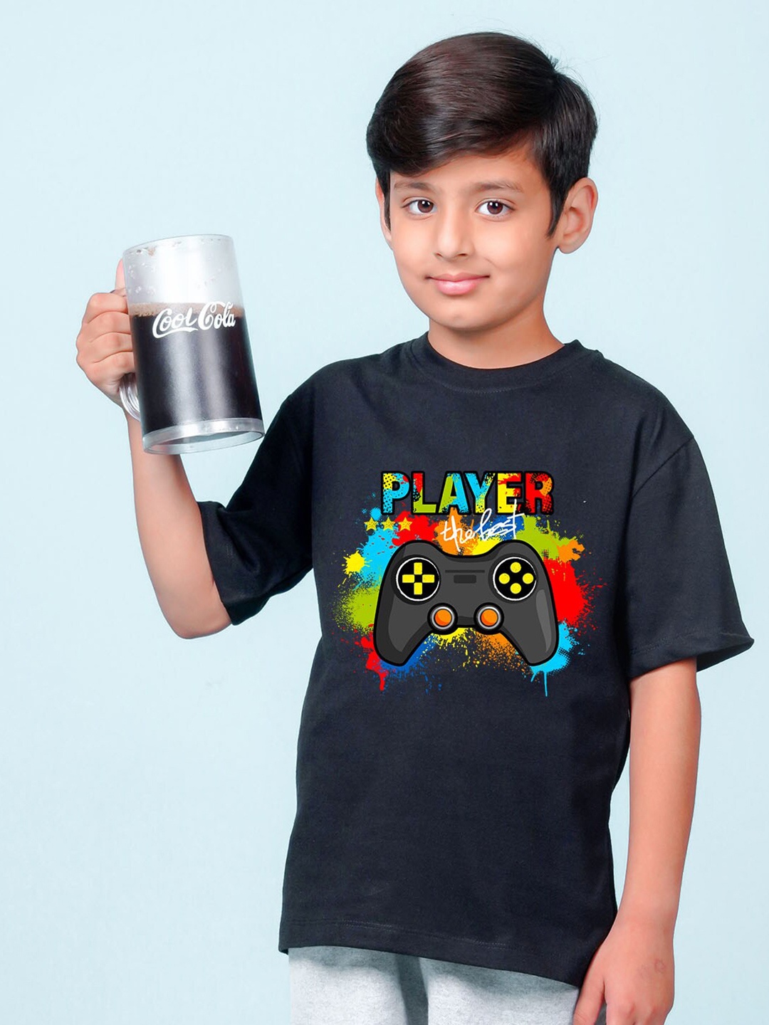 

NUSYL Boys Printed Drop-Shoulder Sleeves Oversized T-shirt, Black