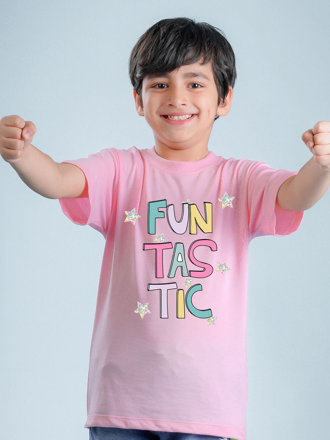 

NUSYL Boys Typography Printed Drop-Shoulder Sleeves Oversized T-shirt, Pink
