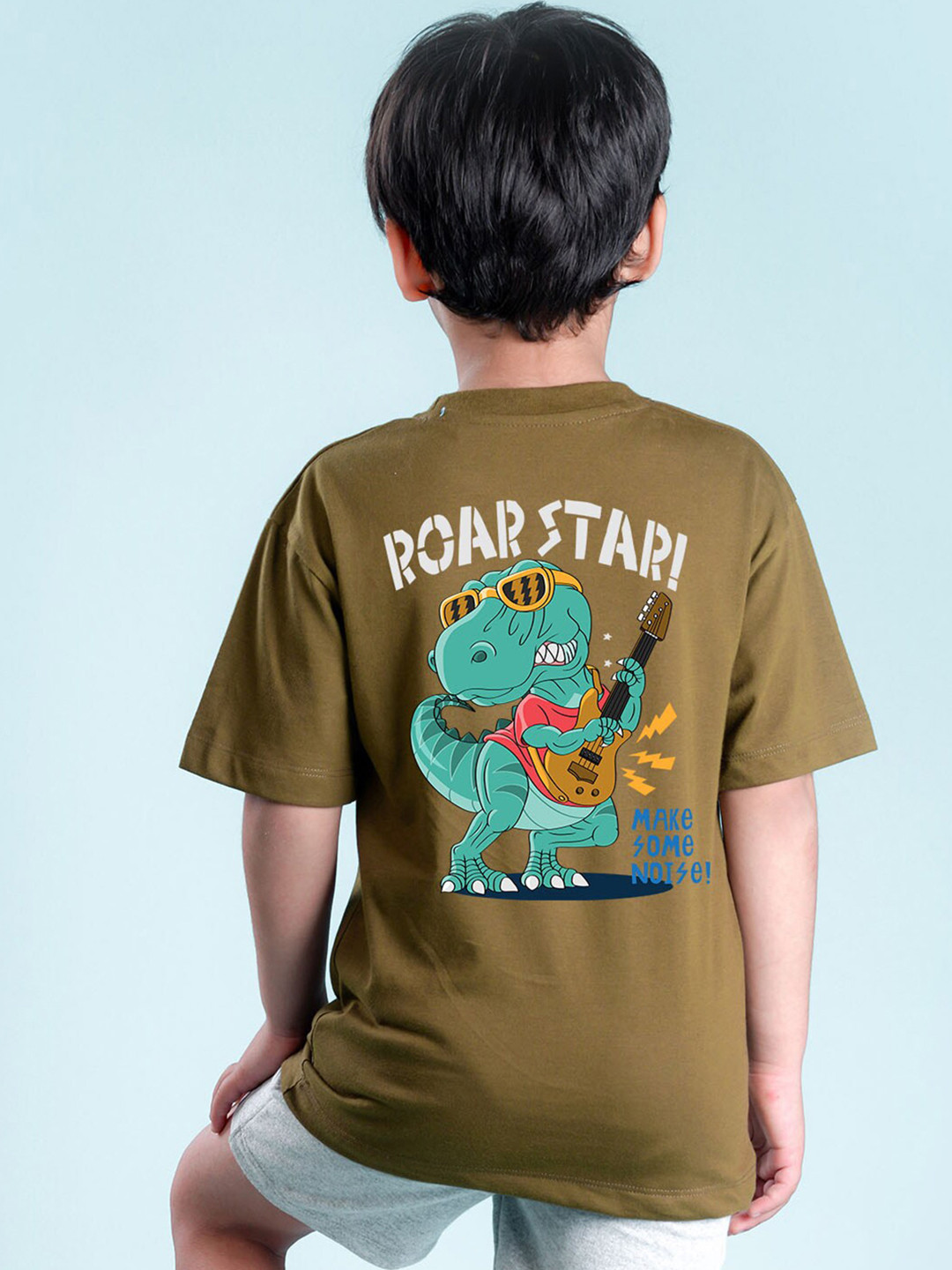 

NUSYL Boys Graphic Printed Drop-Shoulder Sleeves Oversized T-shirt, Olive