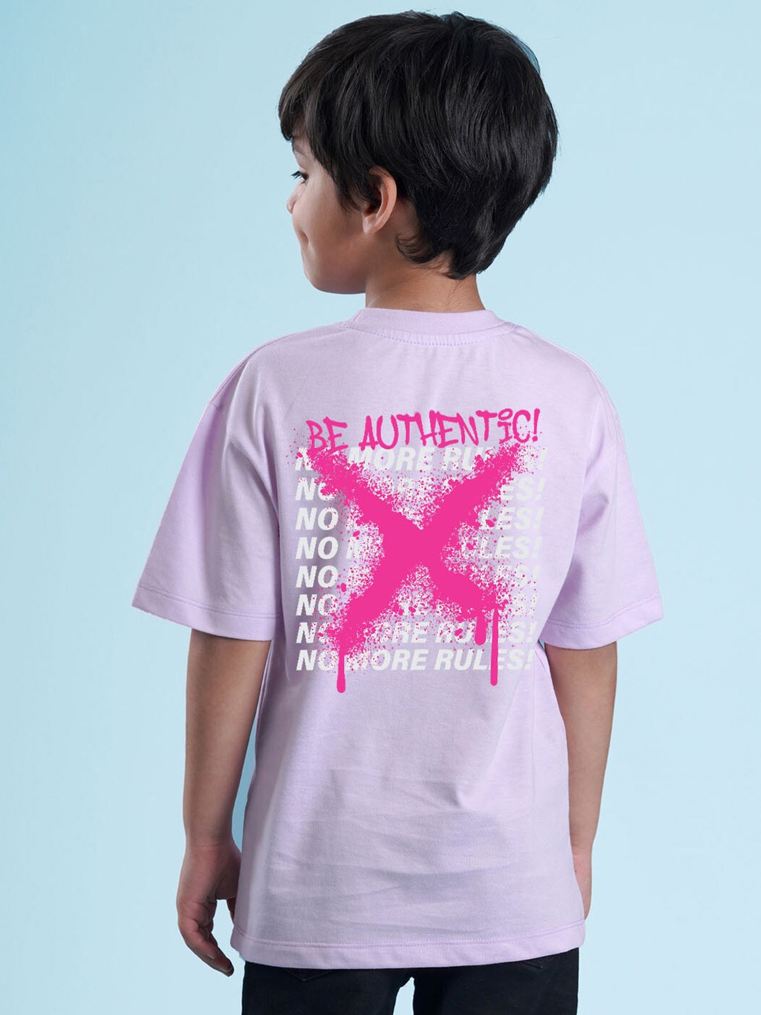 

NUSYL Boys Typography Printed Oversized T-shirt, Purple
