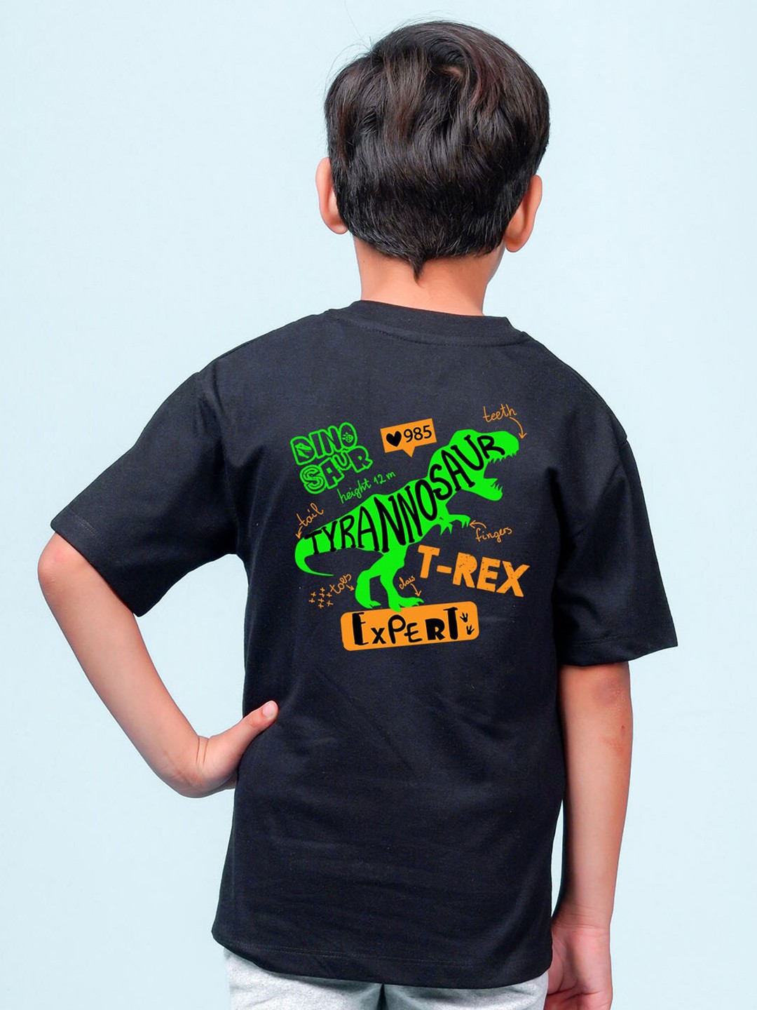 

NUSYL Boys Graphic Printed Drop Shoulder Sleeves Oversized T-shirt, Black
