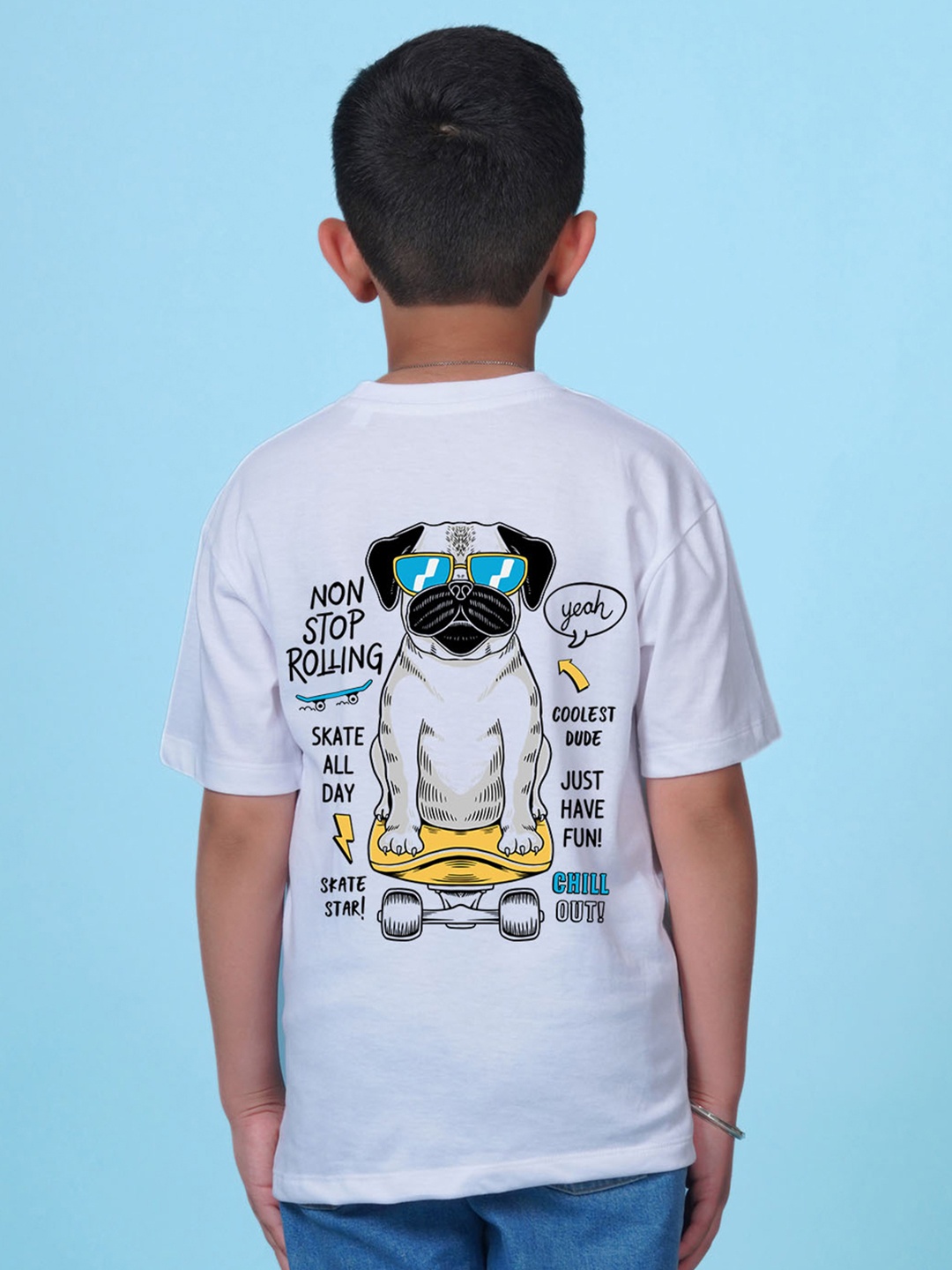 

NUSYL Boys Graphic Printed Drop-Shoulder Sleeves Oversized T-shirt, White