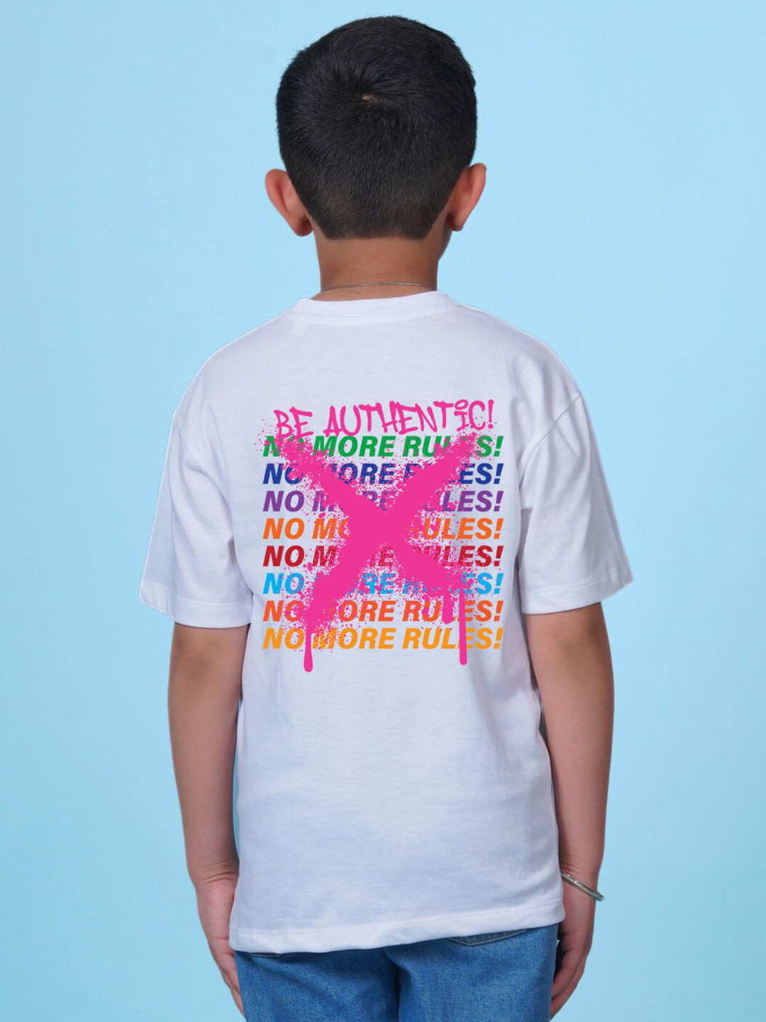 

NUSYL Boys Typography Printed Drop-Shoulder Sleeves Oversized T-shirt, White