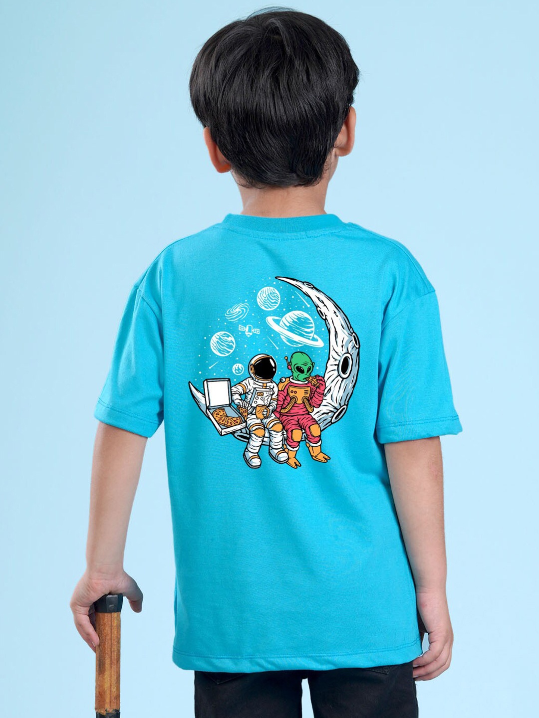

NUSYL Boys Graphic Printed Drop-Shoulder Sleeves Oversized T-shirt, Blue