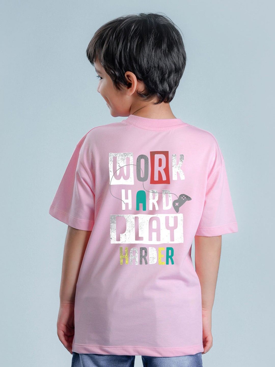 

NUSYL Boys Typography Printed Drop-Shoulder Sleeves Oversized T-shirt, Pink