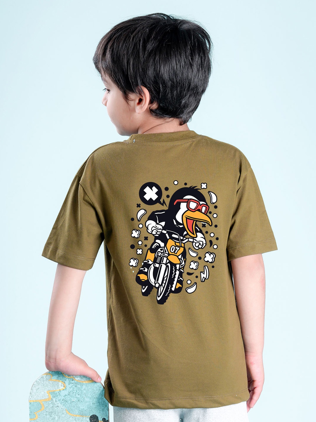 

NUSYL Boys Graphic Printed Oversized Cotton T-shirt, Green
