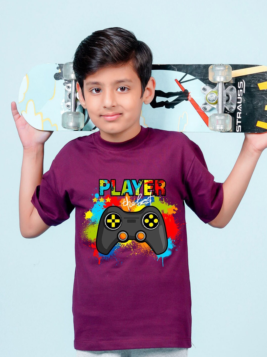 NUSYL Boys Typography Printed Oversized T-shirt, Purple