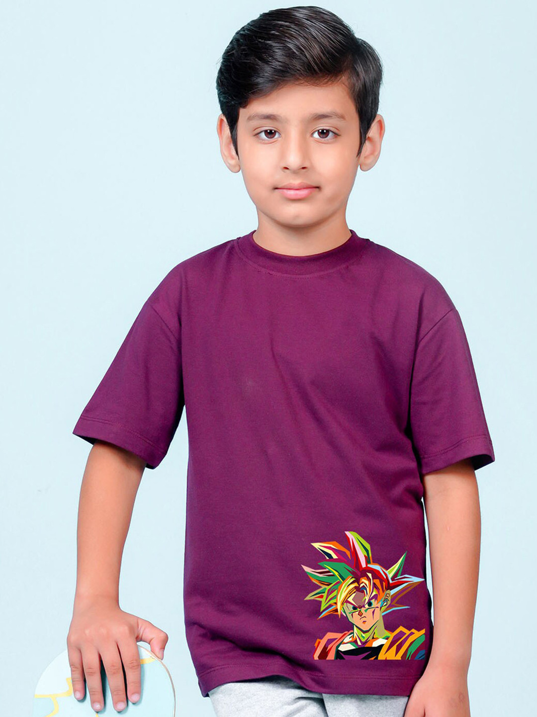 

NUSYL Boys Graphic Printed Drop-Shoulder Sleeves Oversized T-shirt, Burgundy