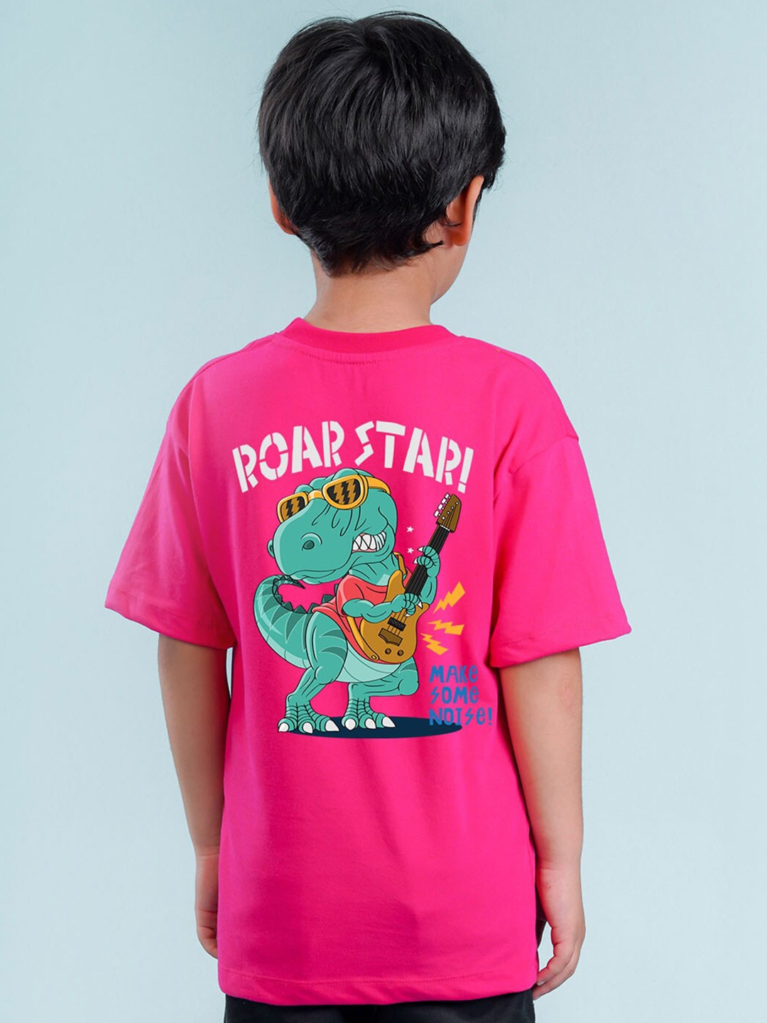 

NUSYL Boys Printed Drop-Shoulder Sleeves Oversized T-shirt, Pink