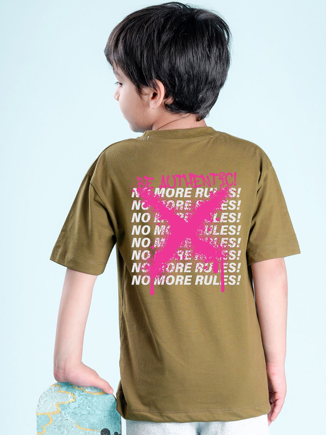 

NUSYL Boys Typography Printed Round Neck Cotton Regular Oversized T-shirt, Green