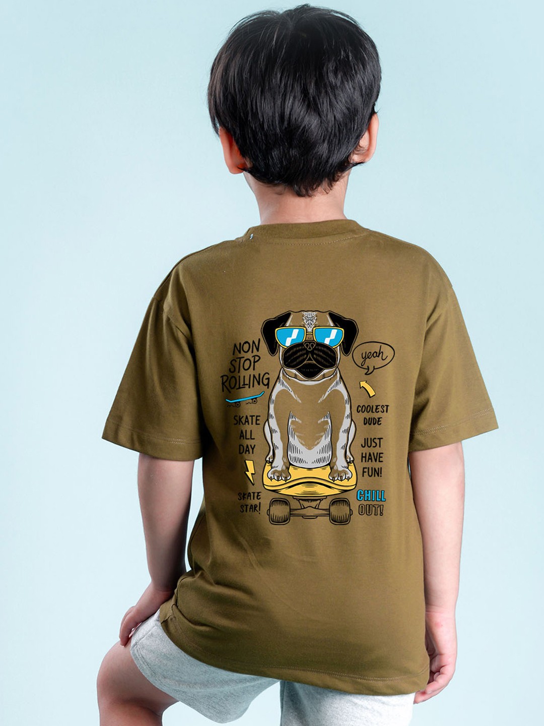 

NUSYL Boys Graphic Printed Oversized T-shirt, Green