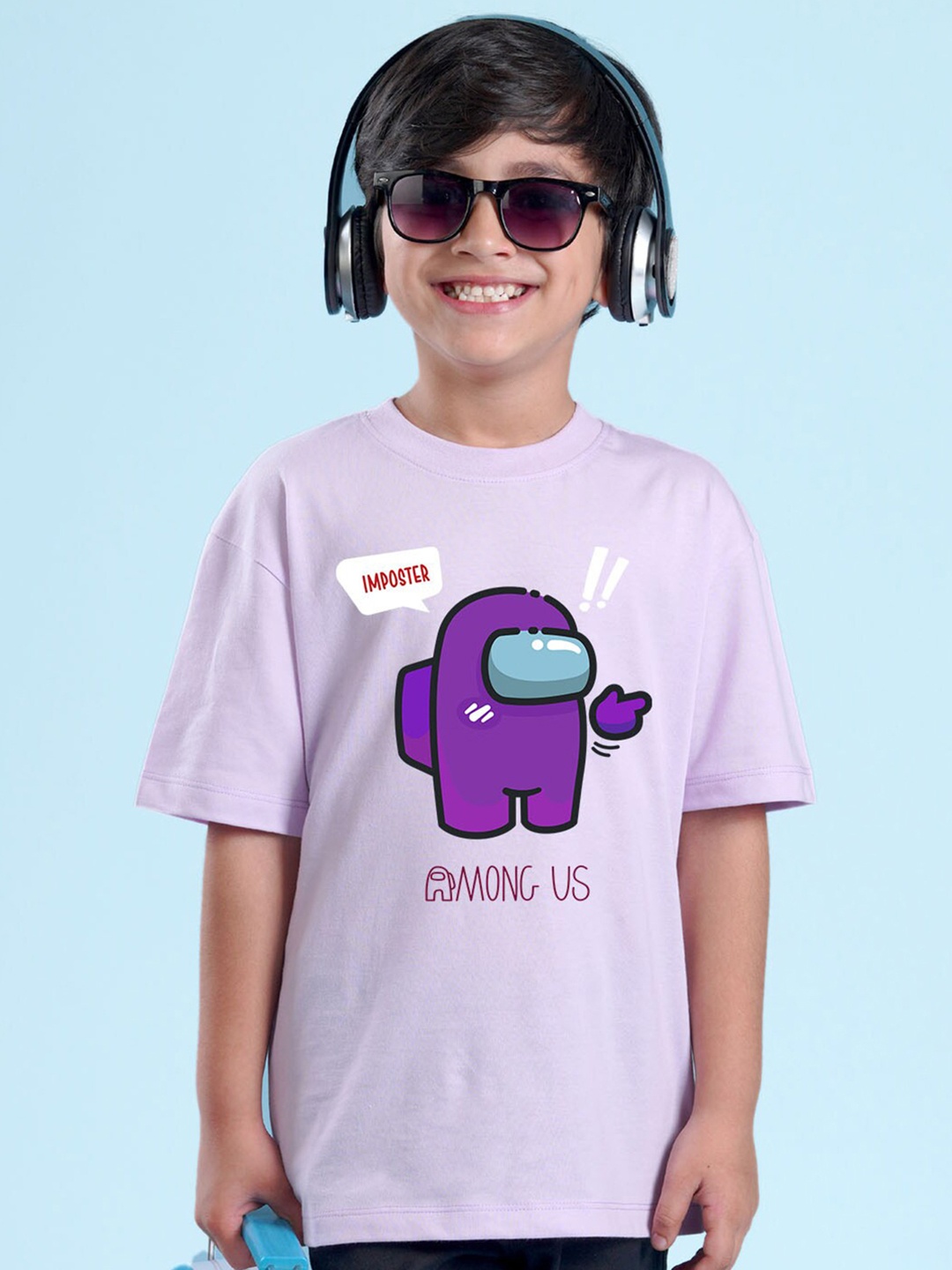 

NUSYL Boys Minimus Printed Round Neck Oversized T-shirt, Lavender