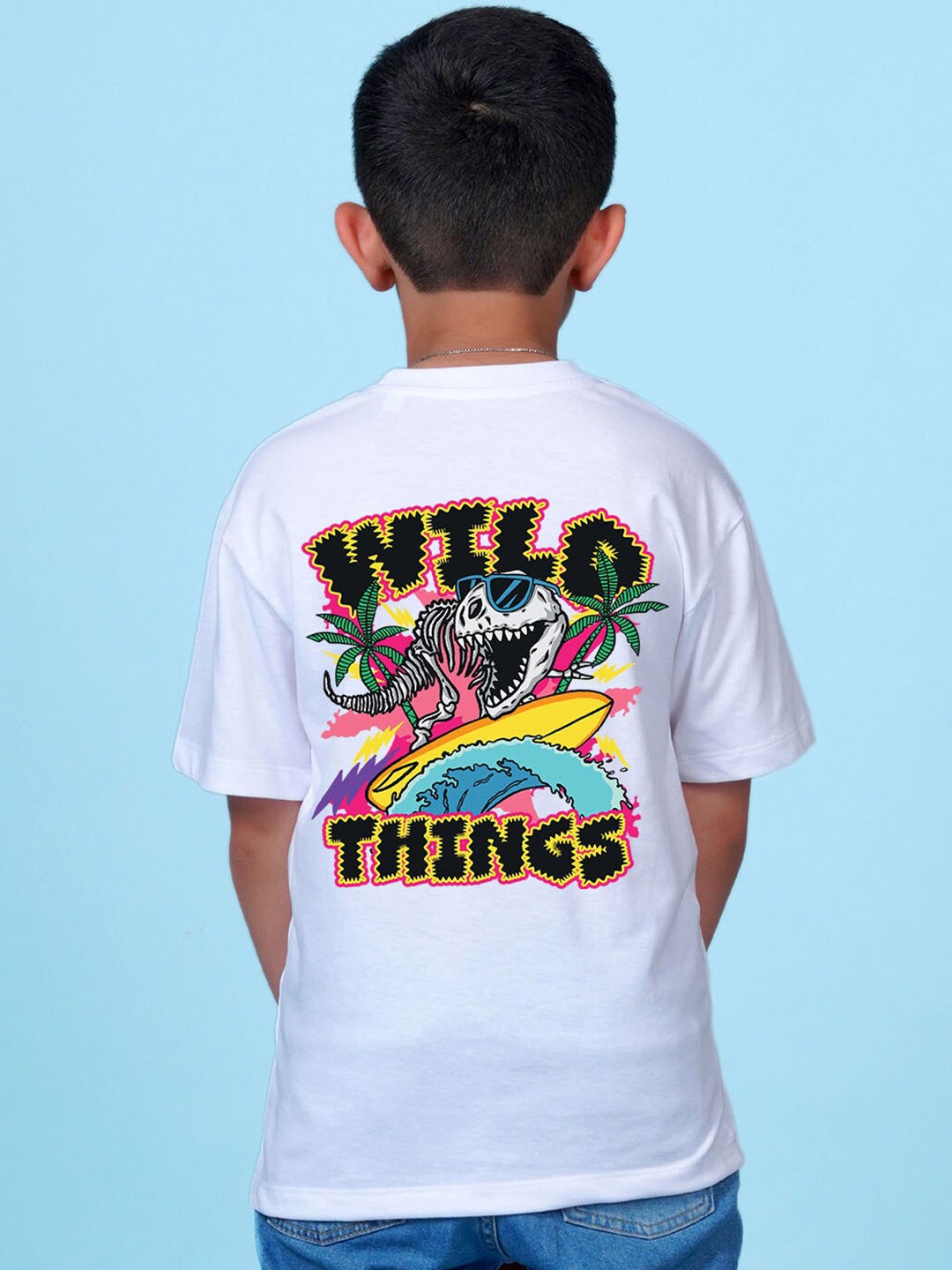 

NUSYL Boys Graphic Printed Drop-Shoulder Sleeves Oversized T-shirt, White