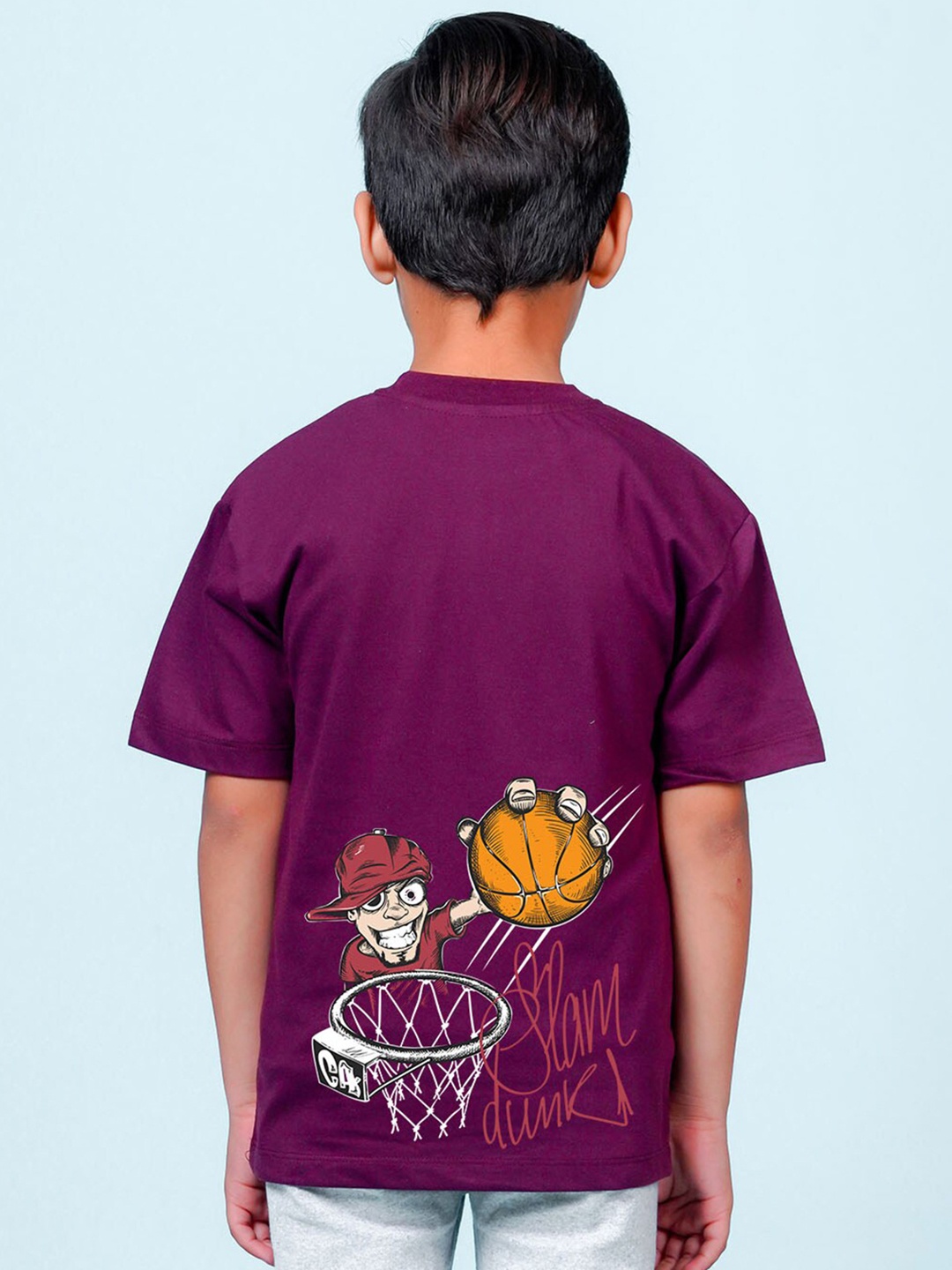 NUSYL Boys Graphic Printed Drop-Shoulder Sleeves Oversized T-shirt, Maroon