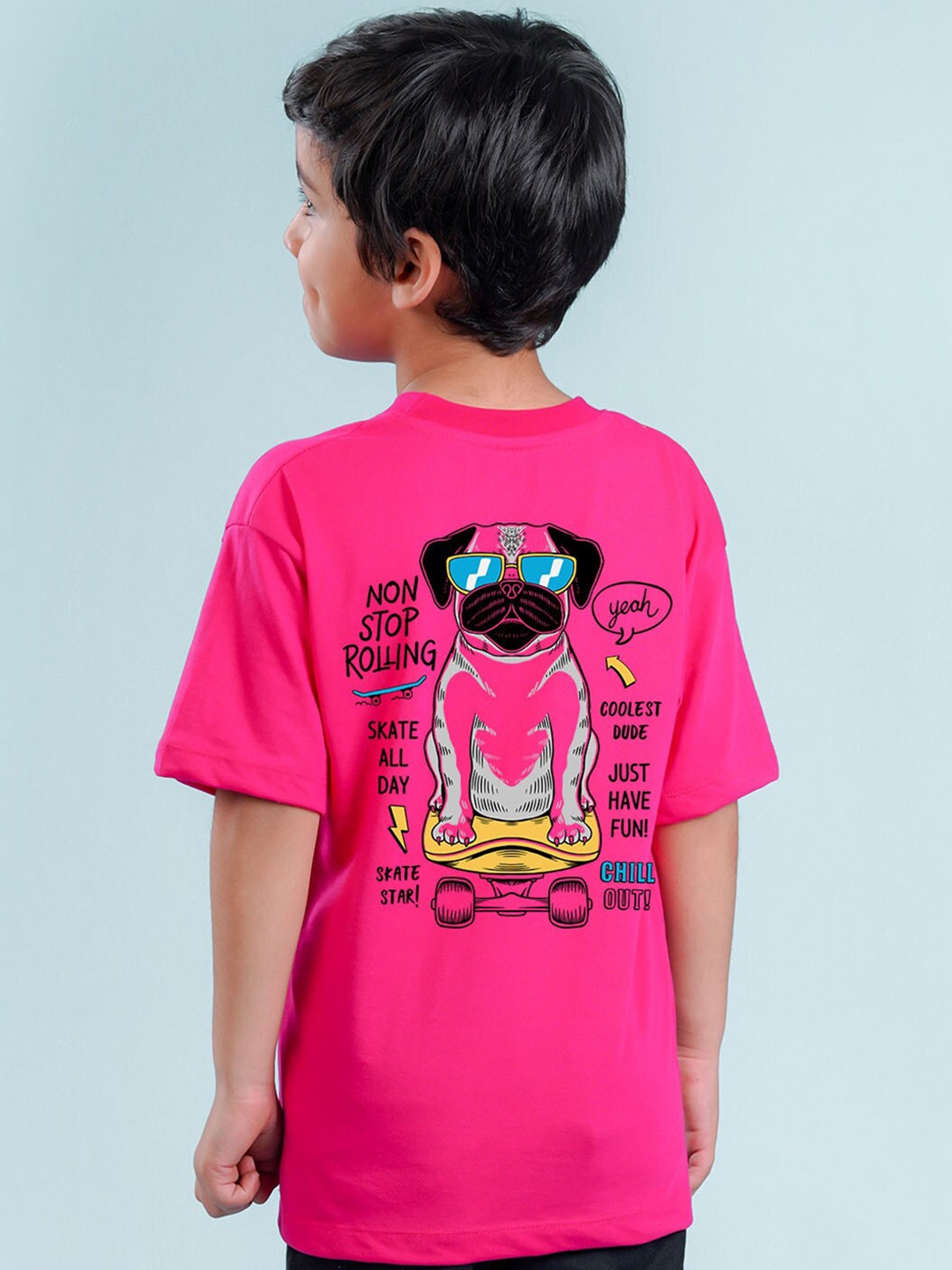

NUSYL Boys Graphic Printed Drop-Shoulder Sleeves Oversized T-shirt, Pink
