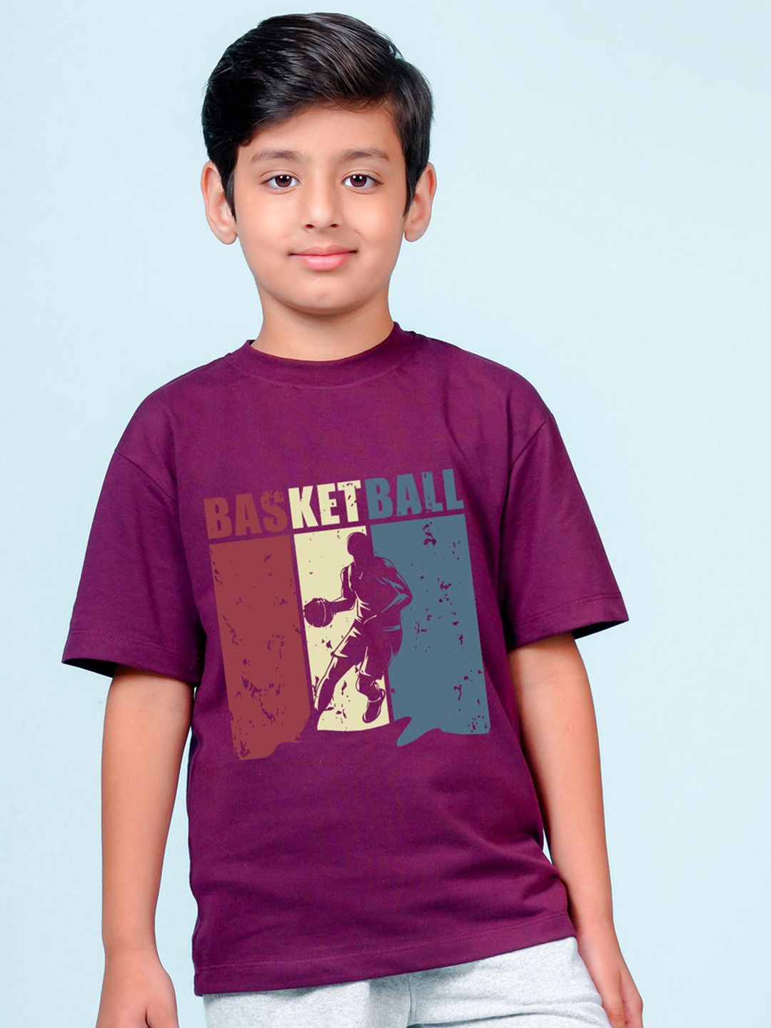

NUSYL Boys Graphic Printed Oversized Cotton T-shirt, Maroon