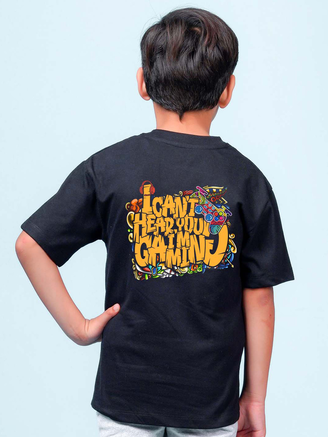 

NUSYL Boys Typography Printed Oversized T-shirt, Black