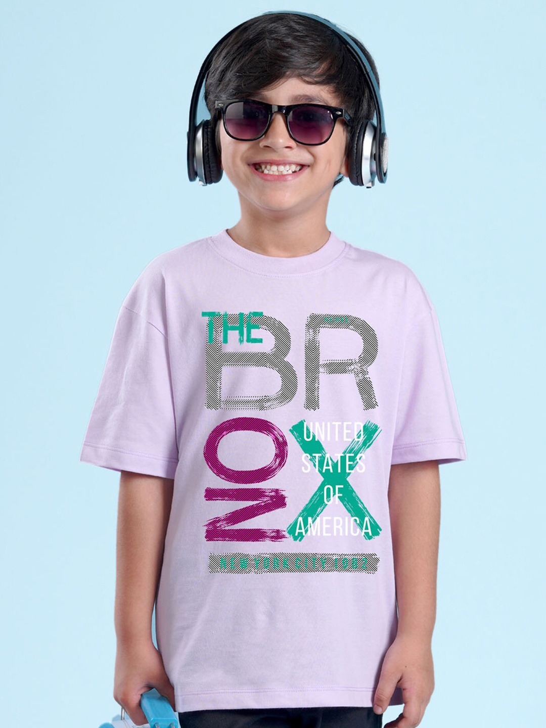 

NUSYL Boys Typography Printed Round Neck Oversized T-shirt, Lavender