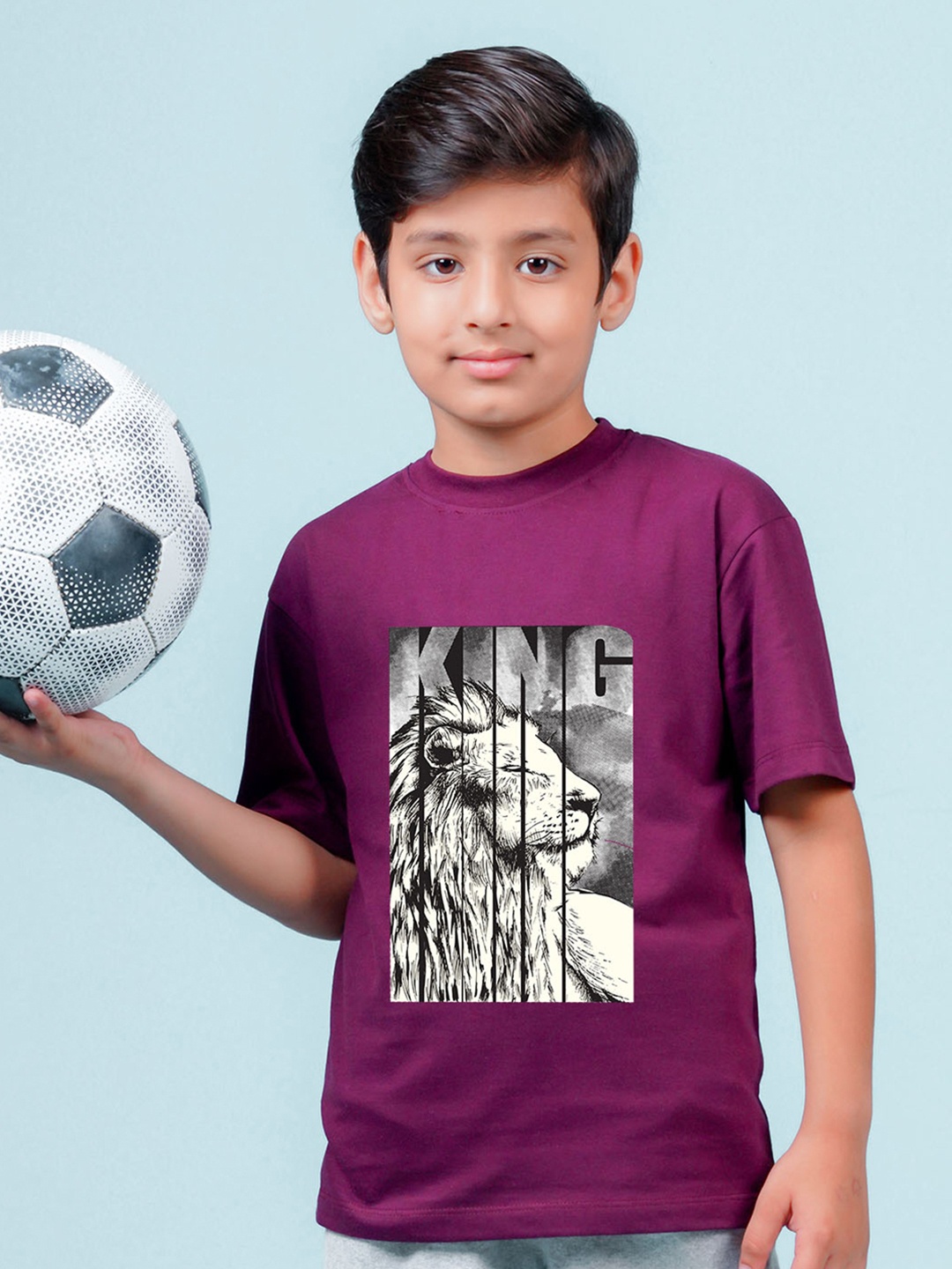 

NUSYL Boys Cotton Graphic Printed Round Neck Regular Oversized T-shirt, Maroon