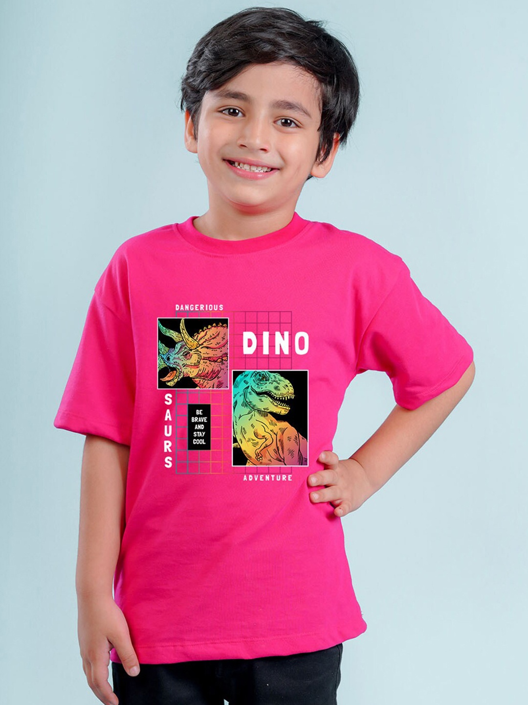 NUSYL Boys Graphic Printed Drop Shoulder Sleeves Oversized T-shirt, Pink