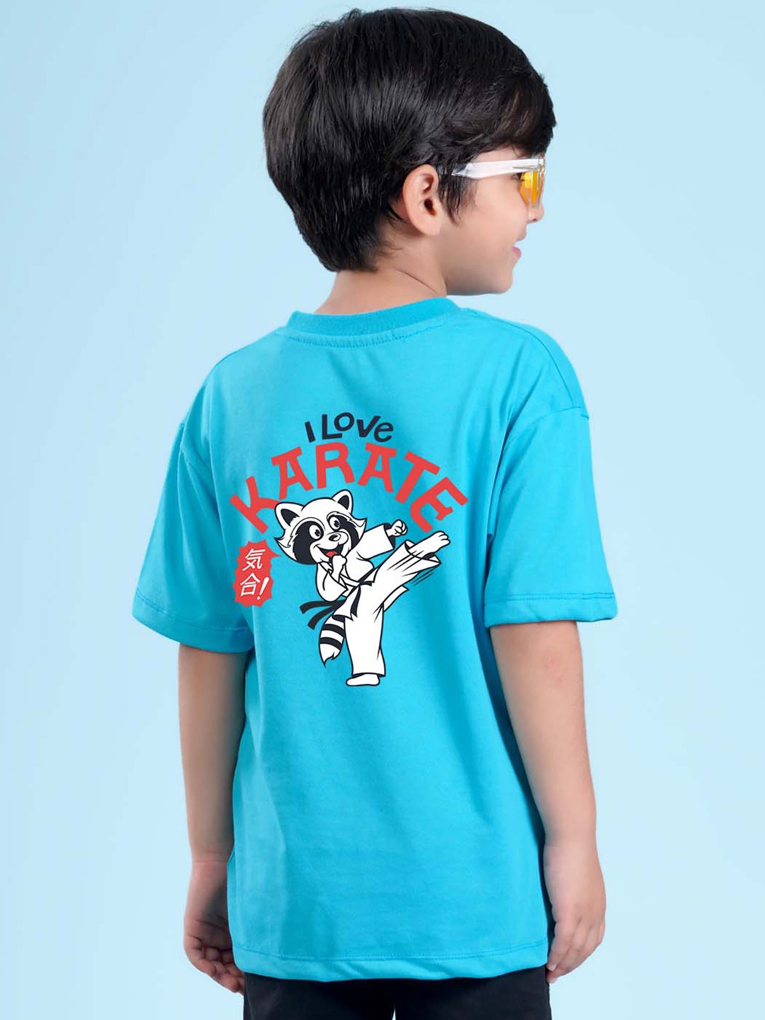 

NUSYL Boys Printed Drop-Shoulder Sleeves Oversized T-shirt, Blue