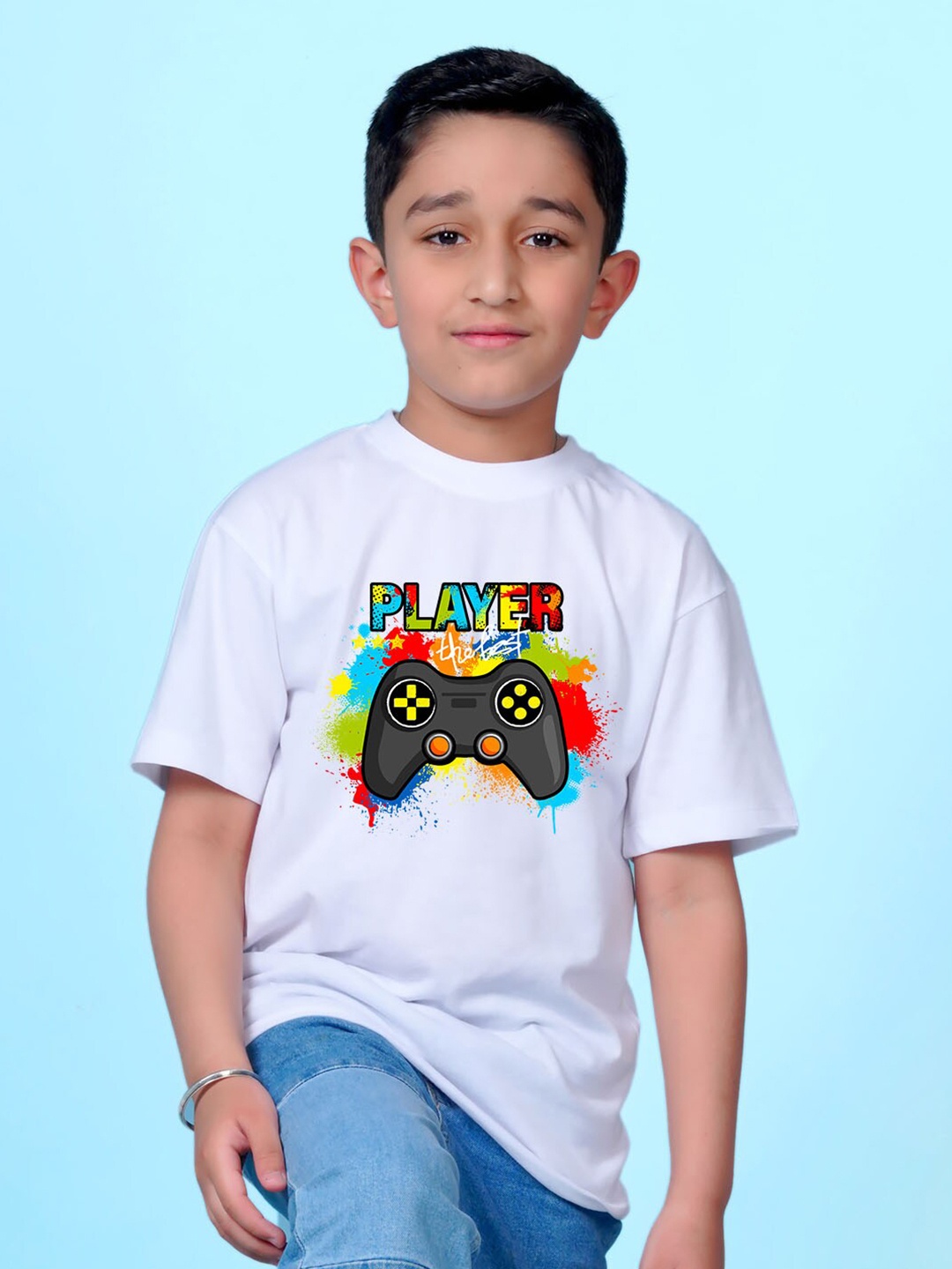 

NUSYL Boys Graphic Printed Round Neck Cotton Regular Oversized T-shirt, White