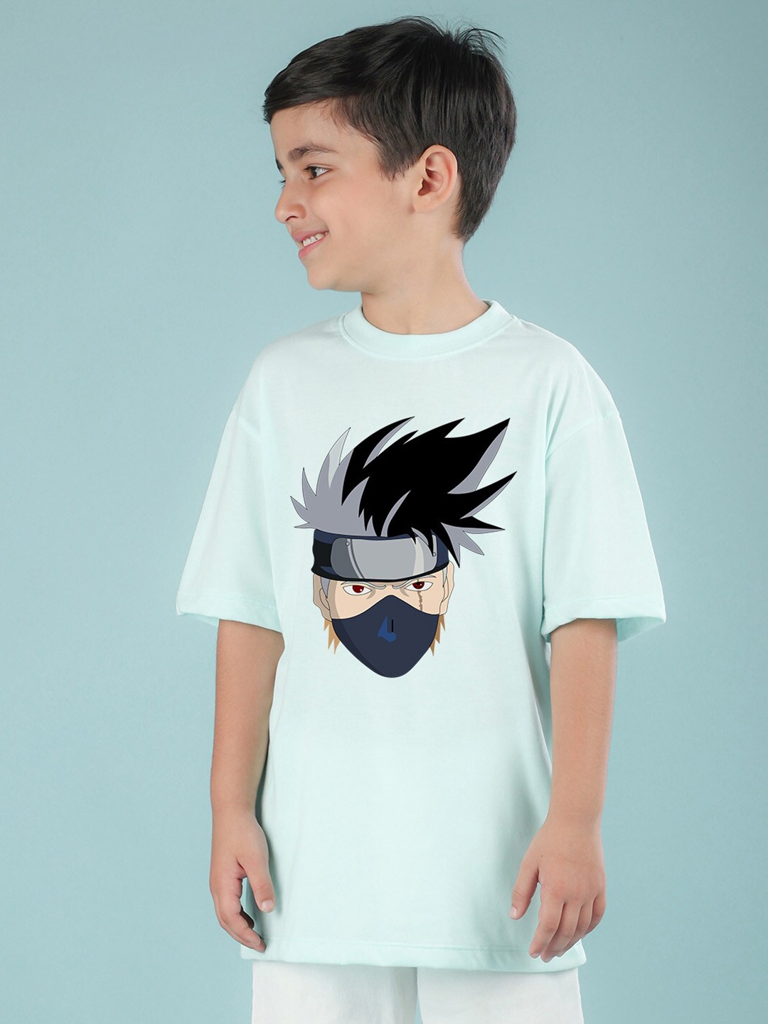 NUSYL Boys Naruto Anime Printed Drop-Shoulder Sleeves Oversized T-shirt, Blue