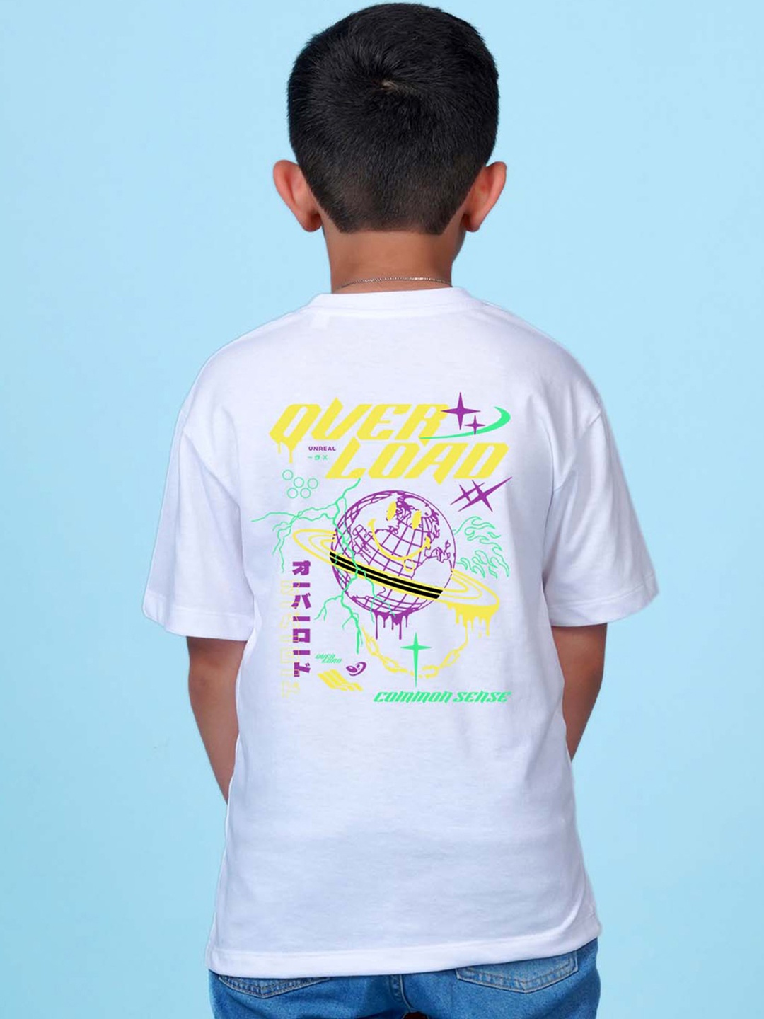 

NUSYL Boys Typography Printed Round Neck Short Sleeves Oversized T-shirt, White
