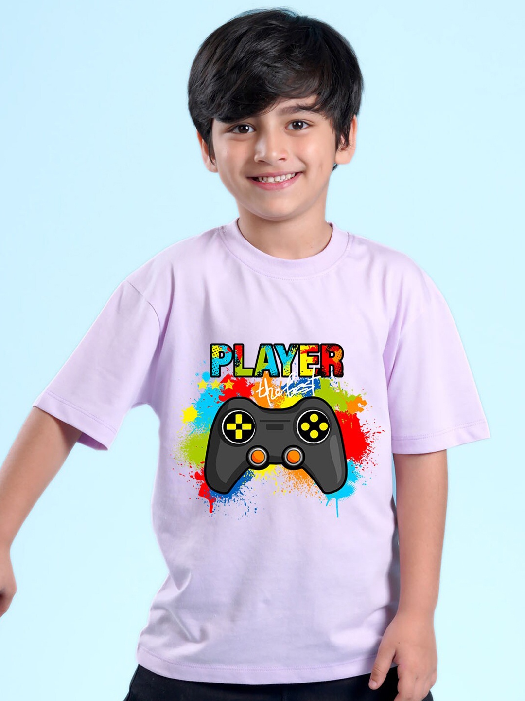 NUSYL Boys Graphic Printed Round Neck Cotton Regular Oversized T-shirt, Purple