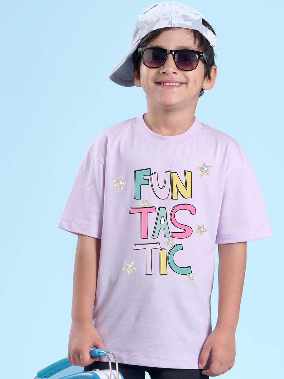 

NUSYL Boys Typography Printed Oversized T-shirt, Purple