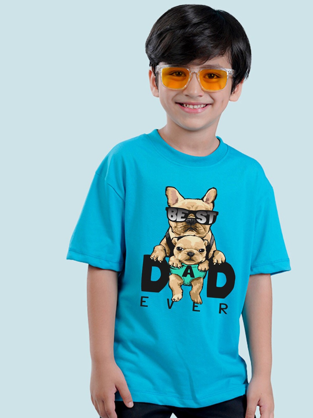 NUSYL Boys Printed Drop-Shoulder Sleeves Oversized T-shirt, Blue