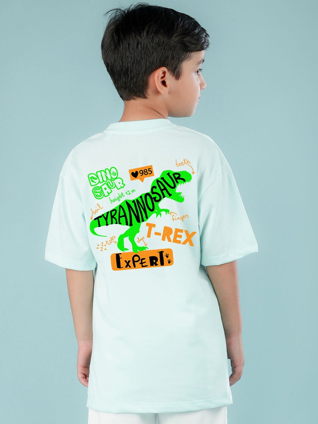 

NUSYL Boys Typography Printed Drop-Shoulder Sleeves Oversized T-shirt, Blue
