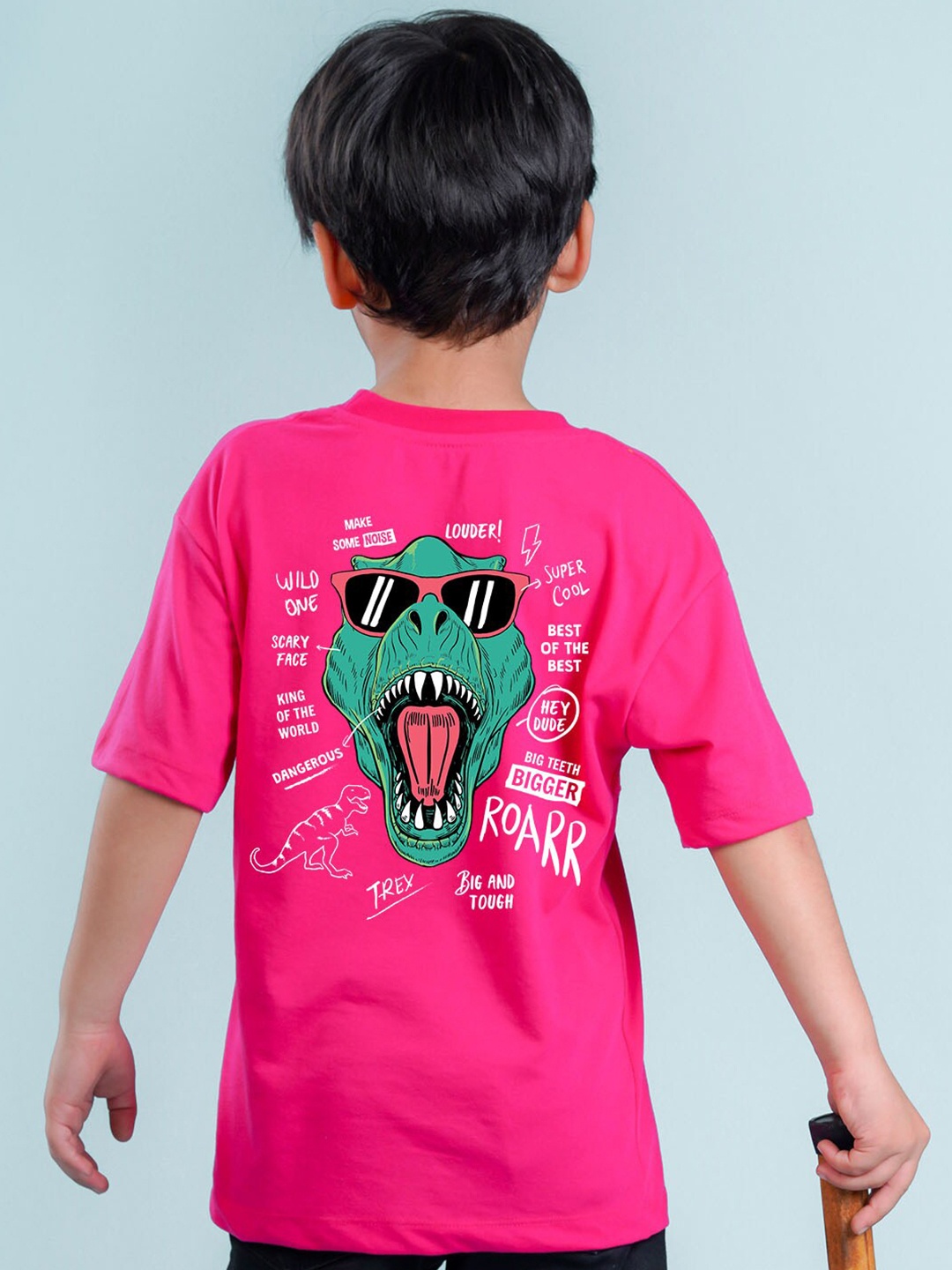 

NUSYL Boys Graphic Printed Drop-Shoulder Sleeves Oversized T-shirt, Pink