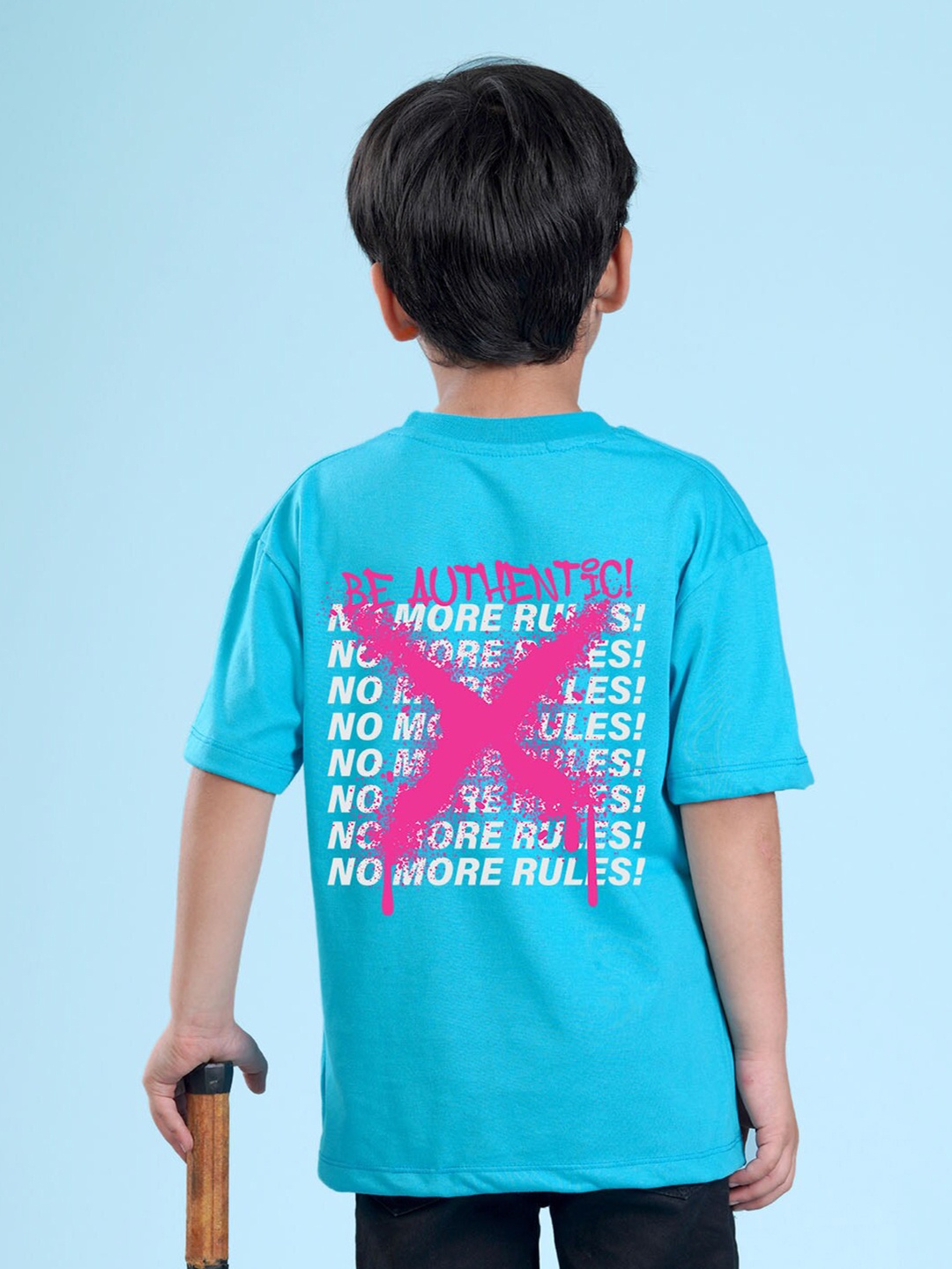

NUSYL Boys Typography Printed Oversized T-shirt, Blue