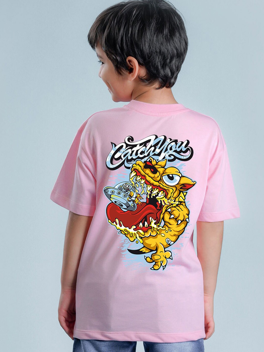 

NUSYL Boys Graphic Printed Oversized T-shirt, Pink