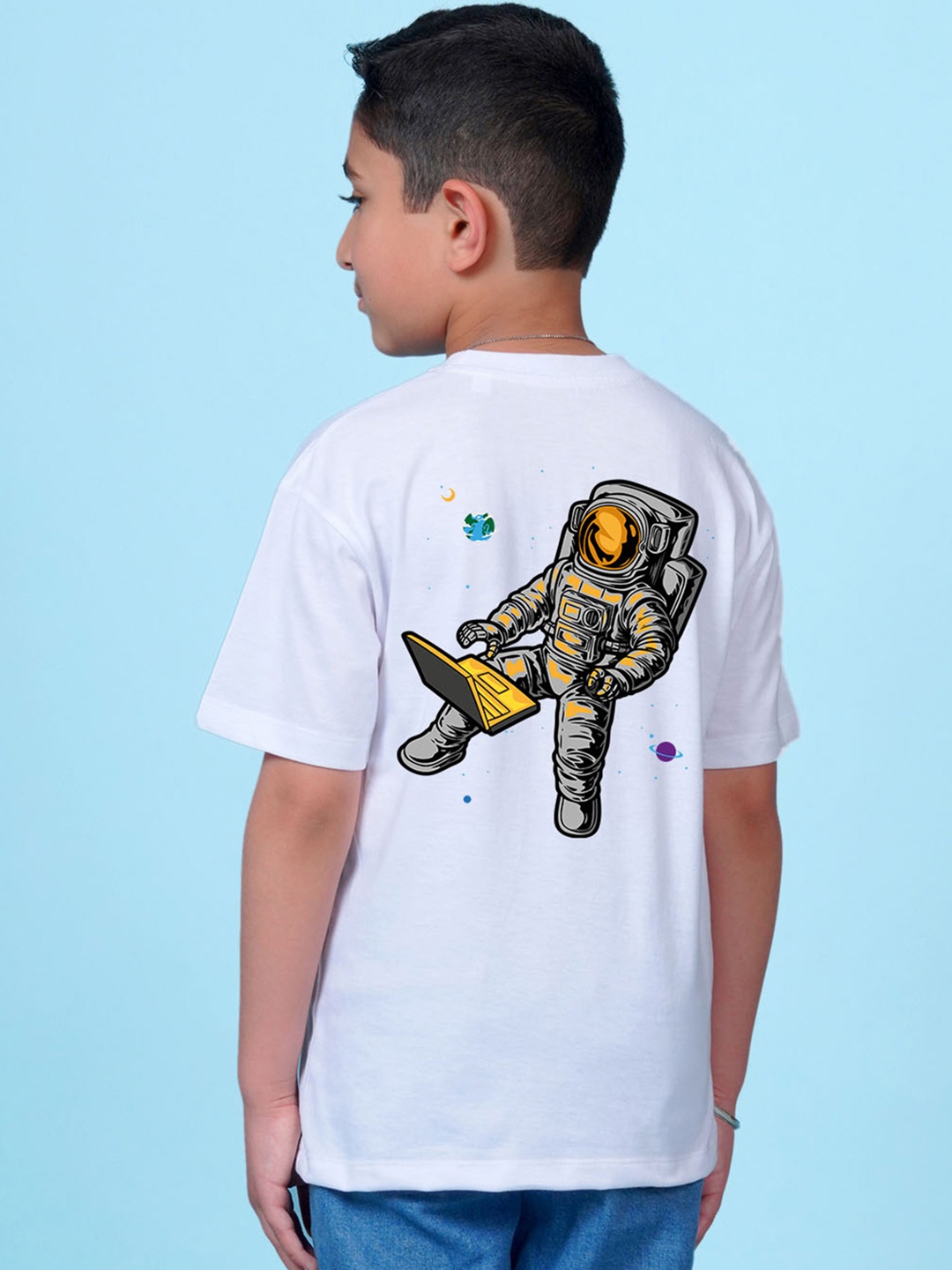 

NUSYL Boys Graphic Printed Oversized Cotton T-shirt, White