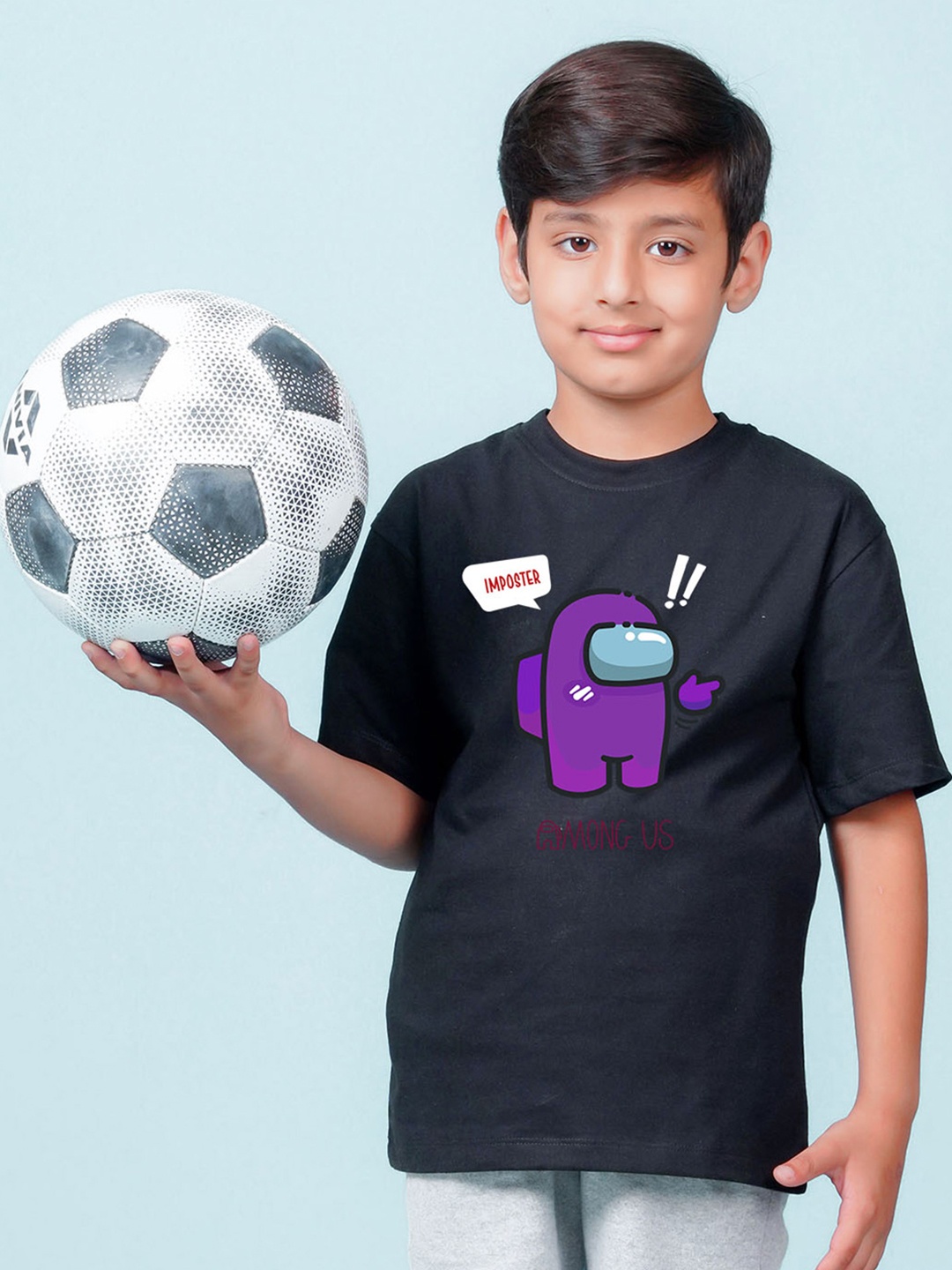 NUSYL Boys Minimus Printed Round Neck Oversized T-shirt, Black