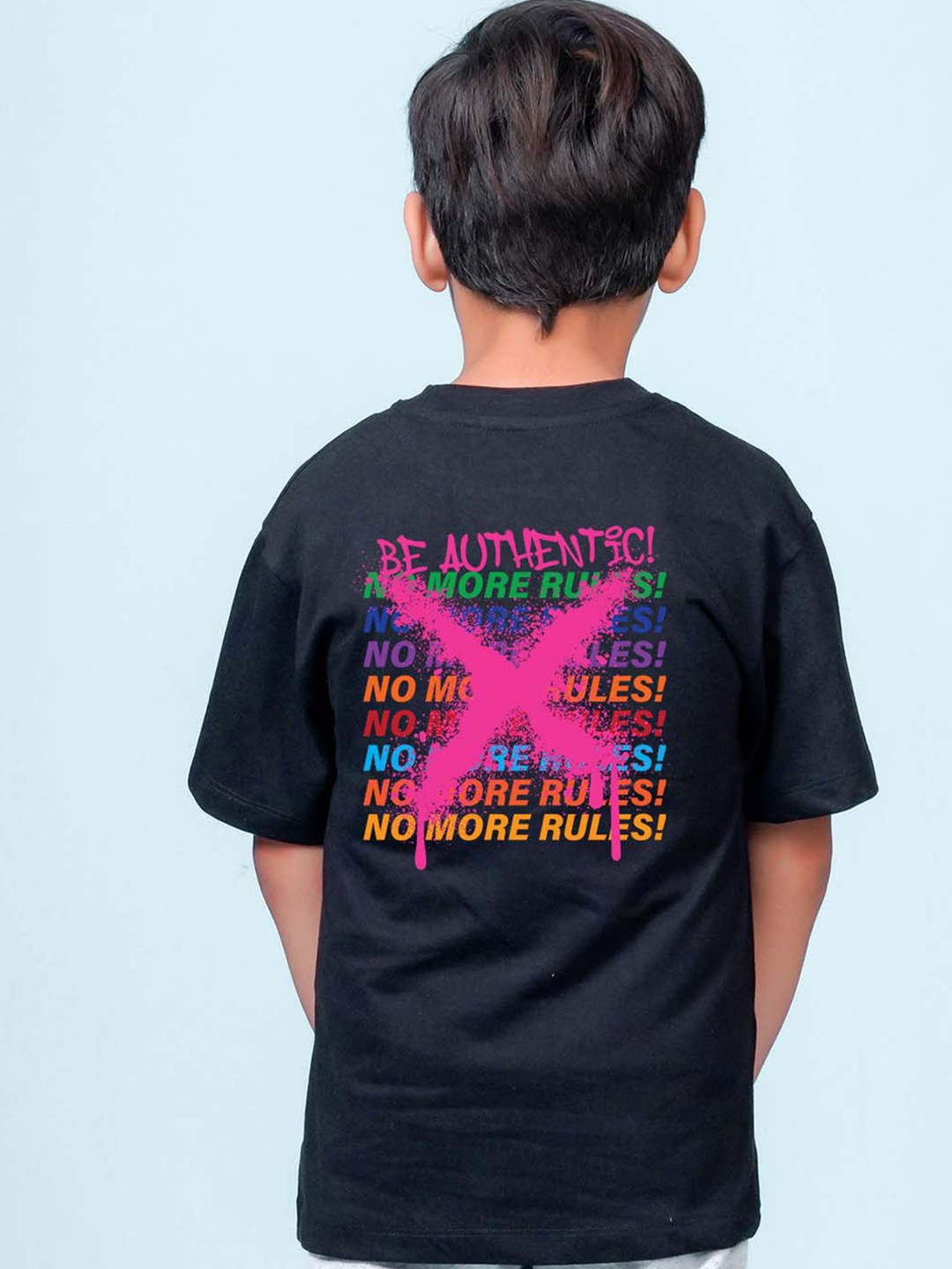 

NUSYL Boys Typography Printed Round Neck Cotton Oversized T-shirt, Black