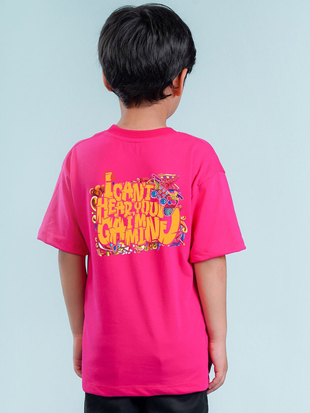 

NUSYL Boys Typography Printed Drop-Shoulder Sleeves Oversized T-shirt, Pink