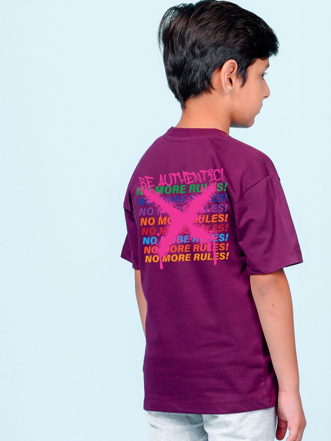 

NUSYL Boys Typography Printed Round Neck Cotton Regular Oversized T-shirt, Maroon